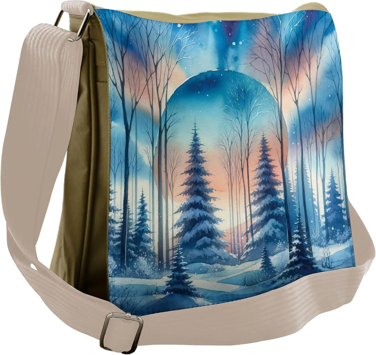 Lunarable Winter Woodland Messenger Bag, Snowy Forest Dream, Unisex Cross-body
