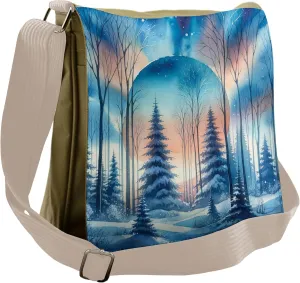 Lunarable Winter Woodland Messenger Bag, Snowy Forest Dream, Unisex Cross-body