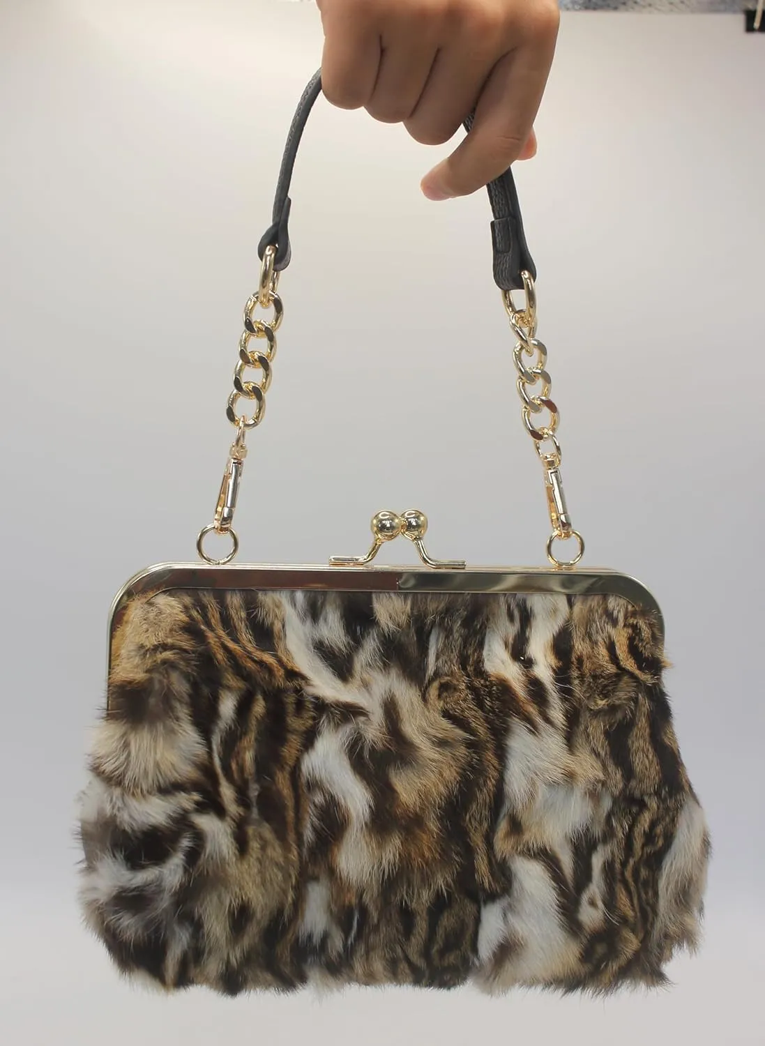 Luxurious Fur Evening Handbag Clutches - Genuine Fox, Rabbit, and Mink Fur with Chic Patterns