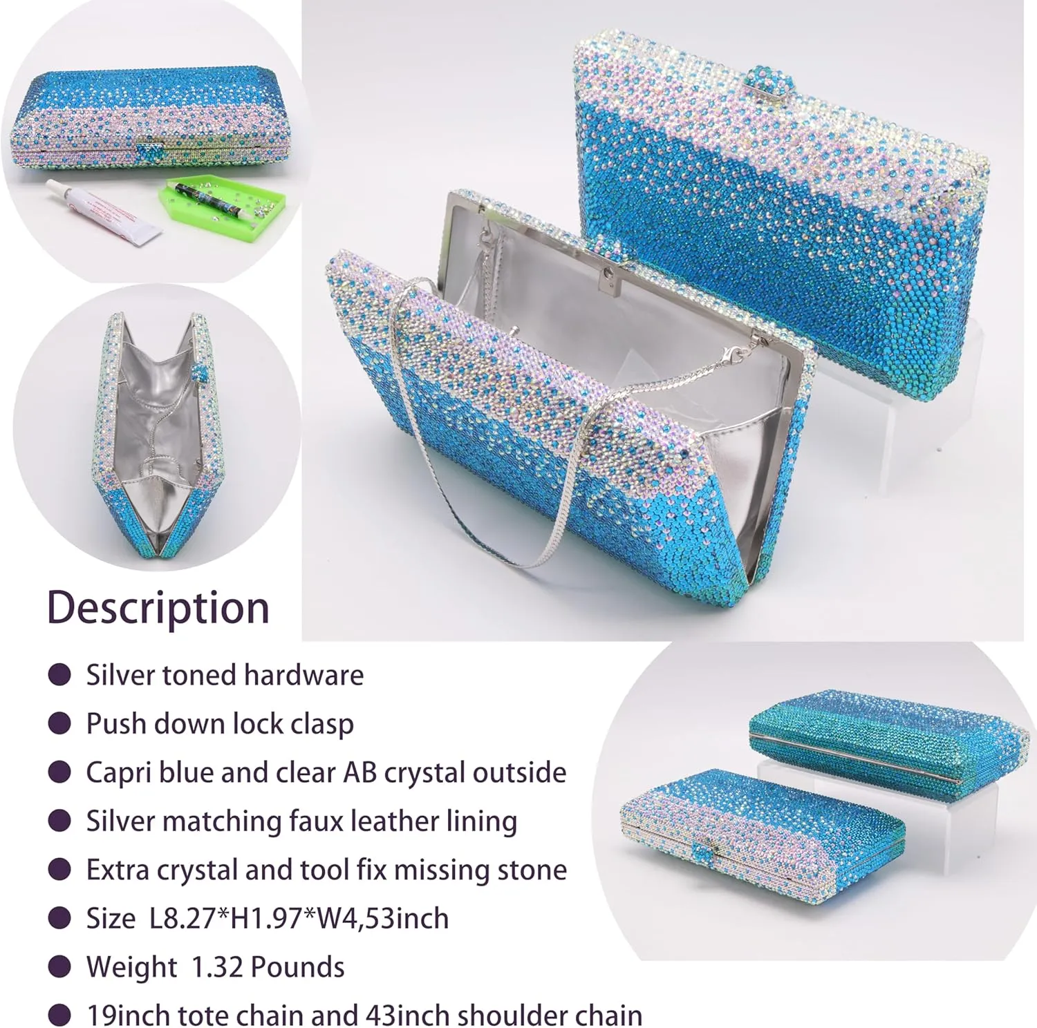 Luxury Crystal Clutch Purses for women Rhinestone Bride Wedding Party Evening Bag AB Stone Box Handbag for Prom Birthday