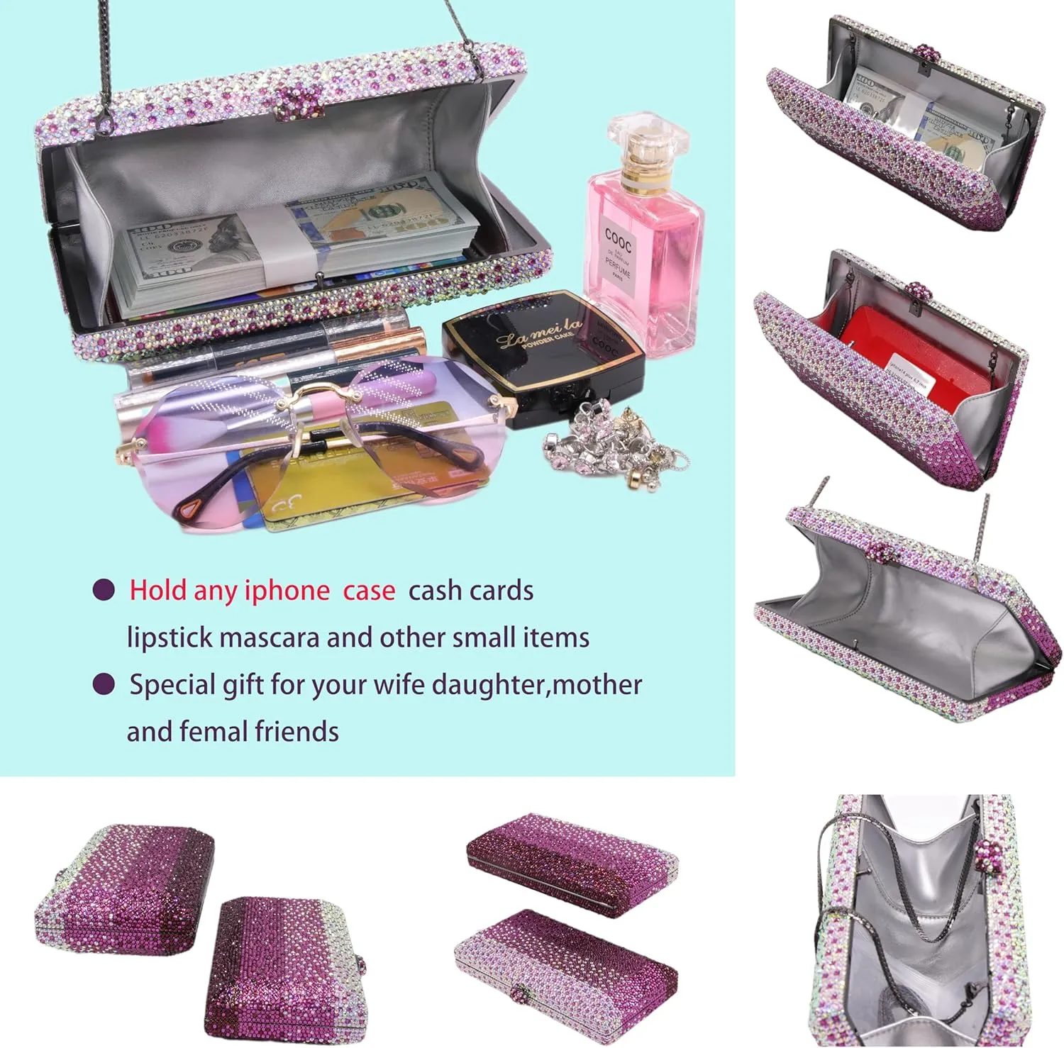 Luxury Crystal Clutch Purses for women Rhinestone Bride Wedding Party Evening Bag AB Stone Box Handbag for Prom Birthday