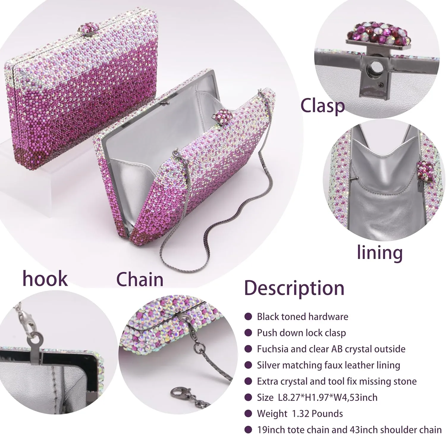 Luxury Crystal Clutch Purses for women Rhinestone Bride Wedding Party Evening Bag AB Stone Box Handbag for Prom Birthday