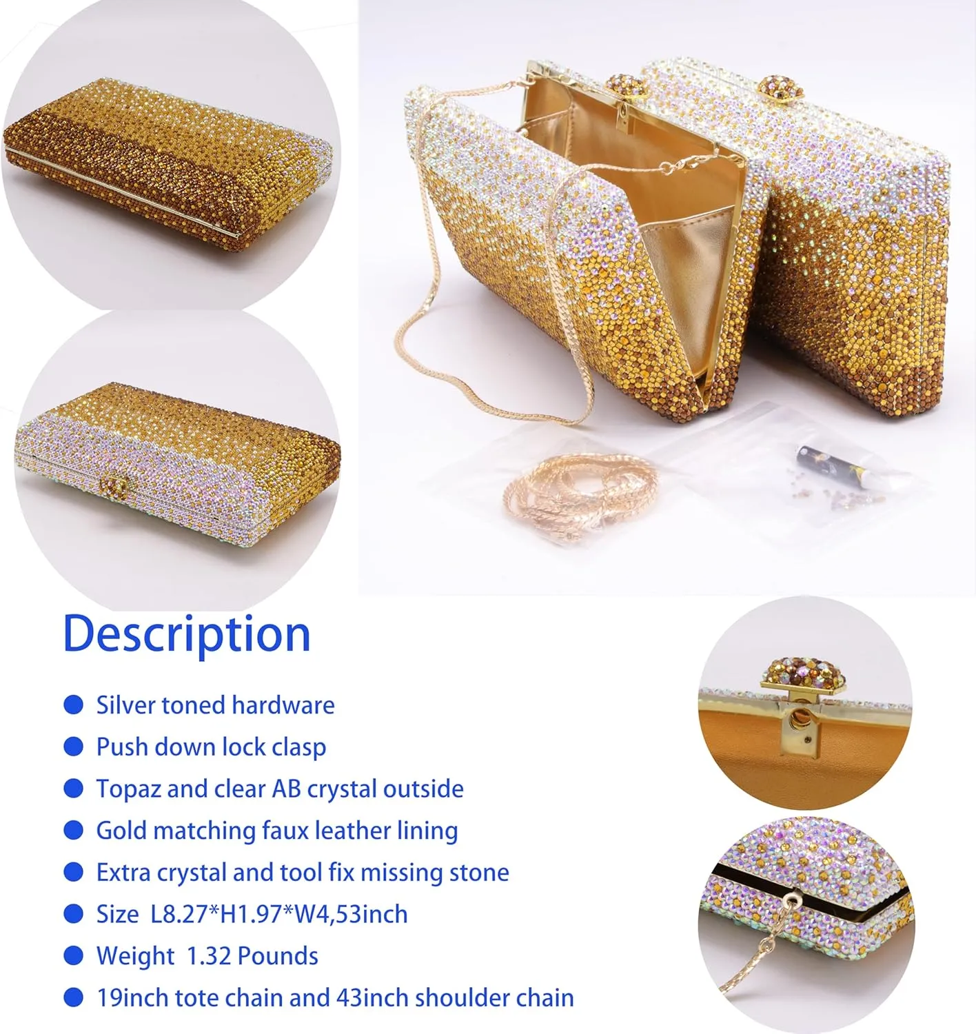 Luxury Crystal Clutch Purses for women Rhinestone Bride Wedding Party Evening Bag AB Stone Box Handbag for Prom Birthday