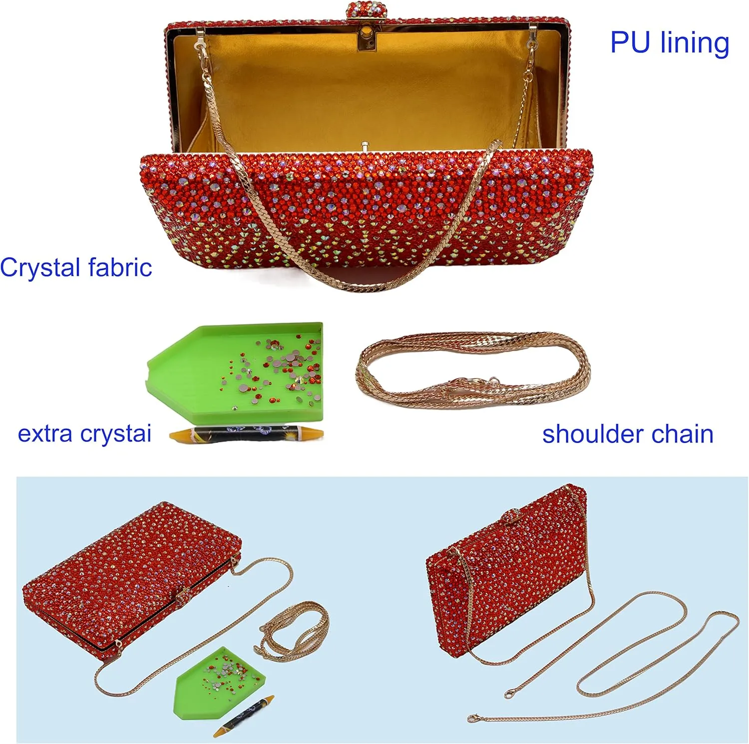 Luxury Crystal Evening Bag for Women Wedding Rhinestone Cocktail Party Clutch Purses AB Stone Prom Metal Box Handbag