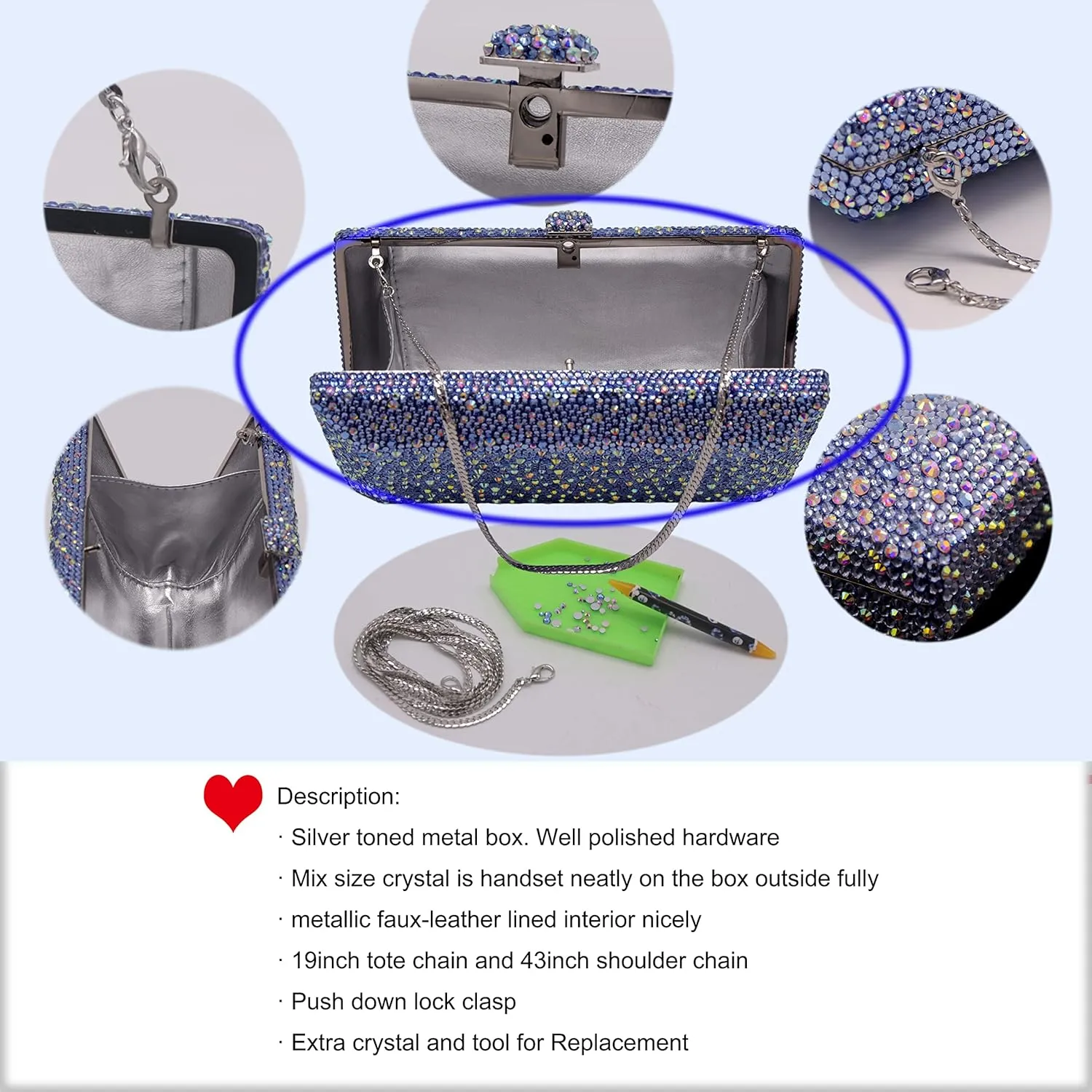 Luxury Crystal Evening Bag for Women Wedding Rhinestone Cocktail Party Clutch Purses AB Stone Prom Metal Box Handbag