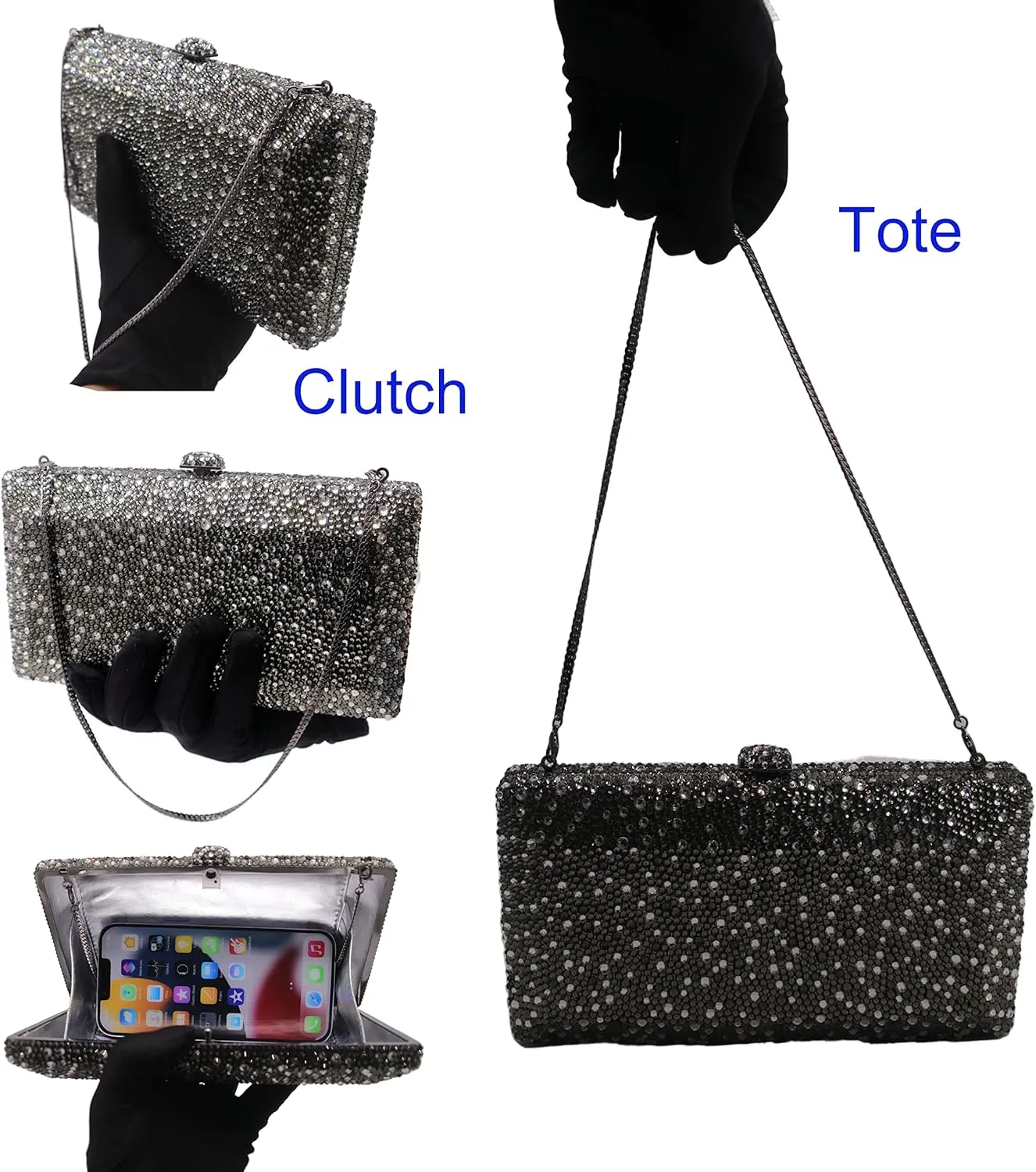 Luxury Crystal Evening Bag for Women Wedding Rhinestone Cocktail Party Clutch Purses AB Stone Prom Metal Box Handbag