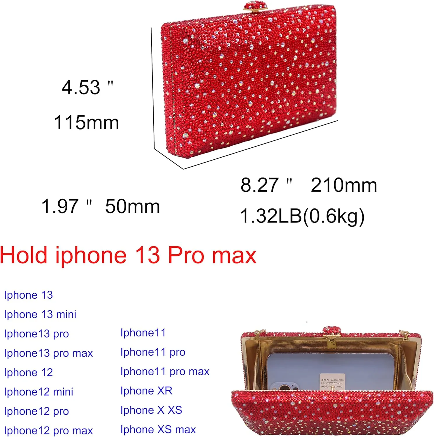Luxury Crystal Evening Bag for Women Wedding Rhinestone Cocktail Party Clutch Purses AB Stone Prom Metal Box Handbag