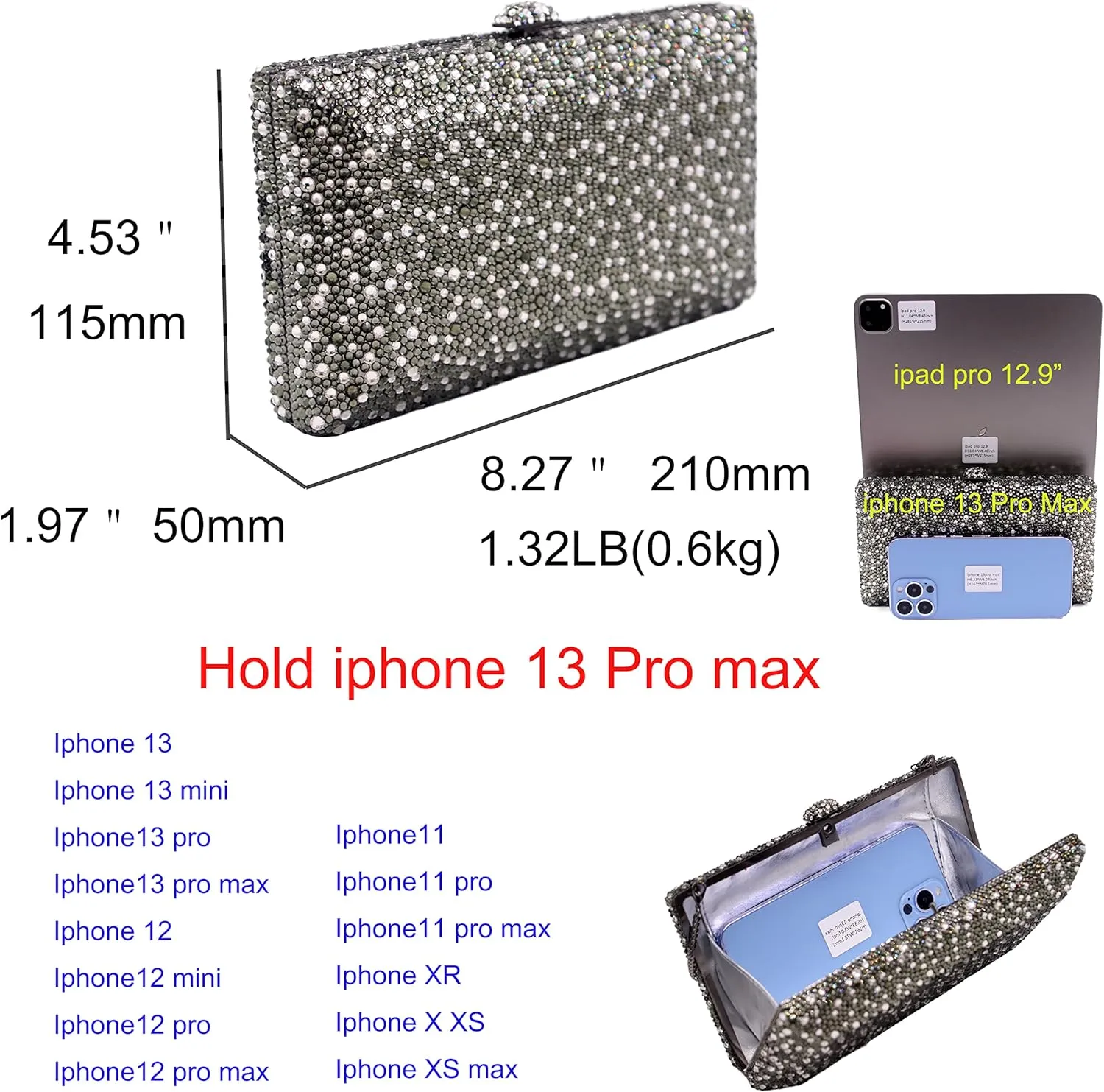 Luxury Crystal Evening Bag for Women Wedding Rhinestone Cocktail Party Clutch Purses AB Stone Prom Metal Box Handbag