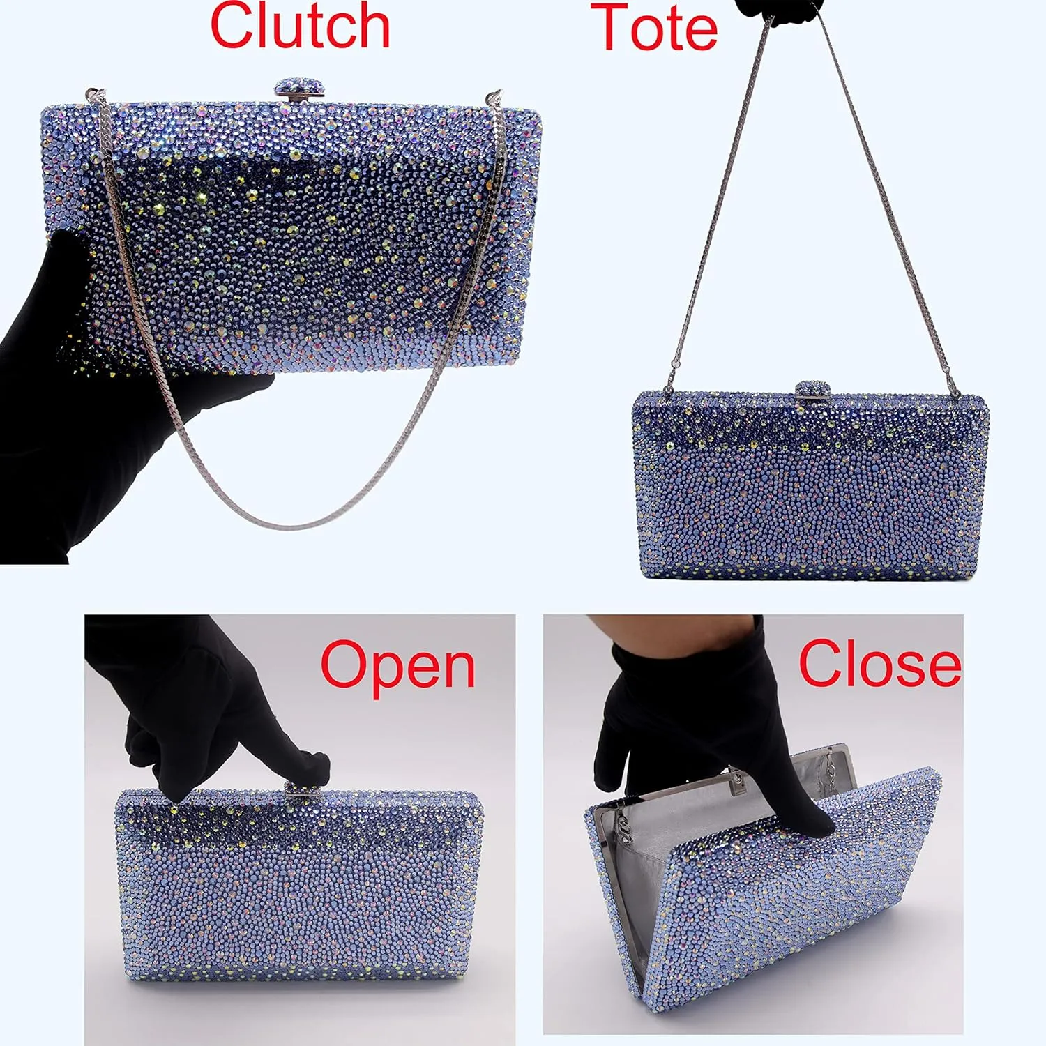 Luxury Crystal Evening Bag for Women Wedding Rhinestone Cocktail Party Clutch Purses AB Stone Prom Metal Box Handbag