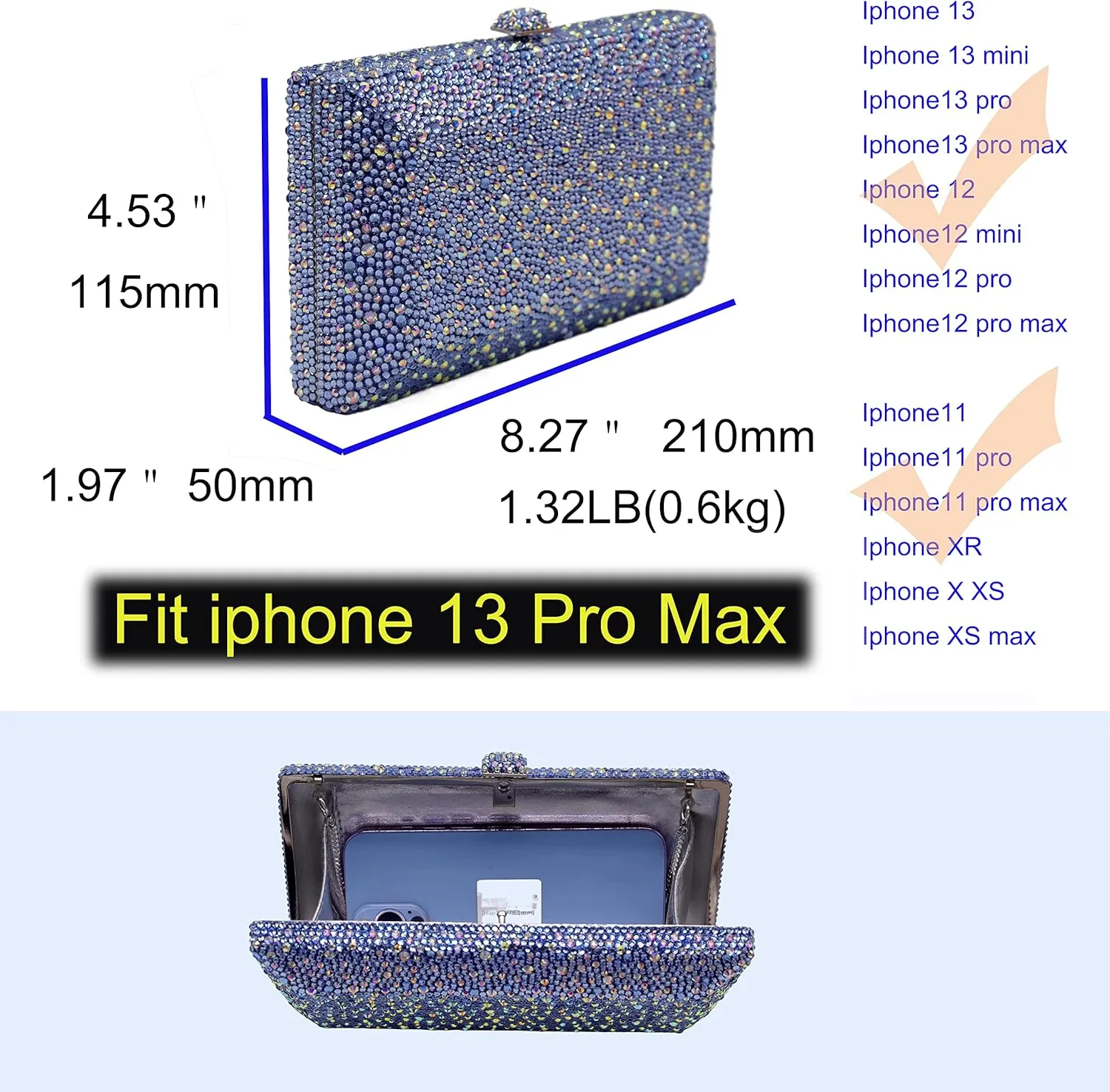 Luxury Crystal Evening Bag for Women Wedding Rhinestone Cocktail Party Clutch Purses AB Stone Prom Metal Box Handbag