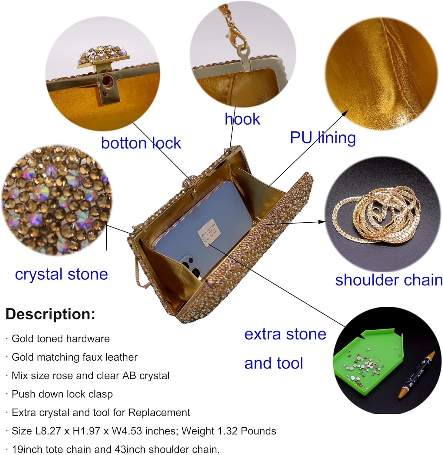 Luxury Crystal Evening Bag for Women Wedding Rhinestone Cocktail Party Clutch Purses AB Stone Prom Metal Box Handbag