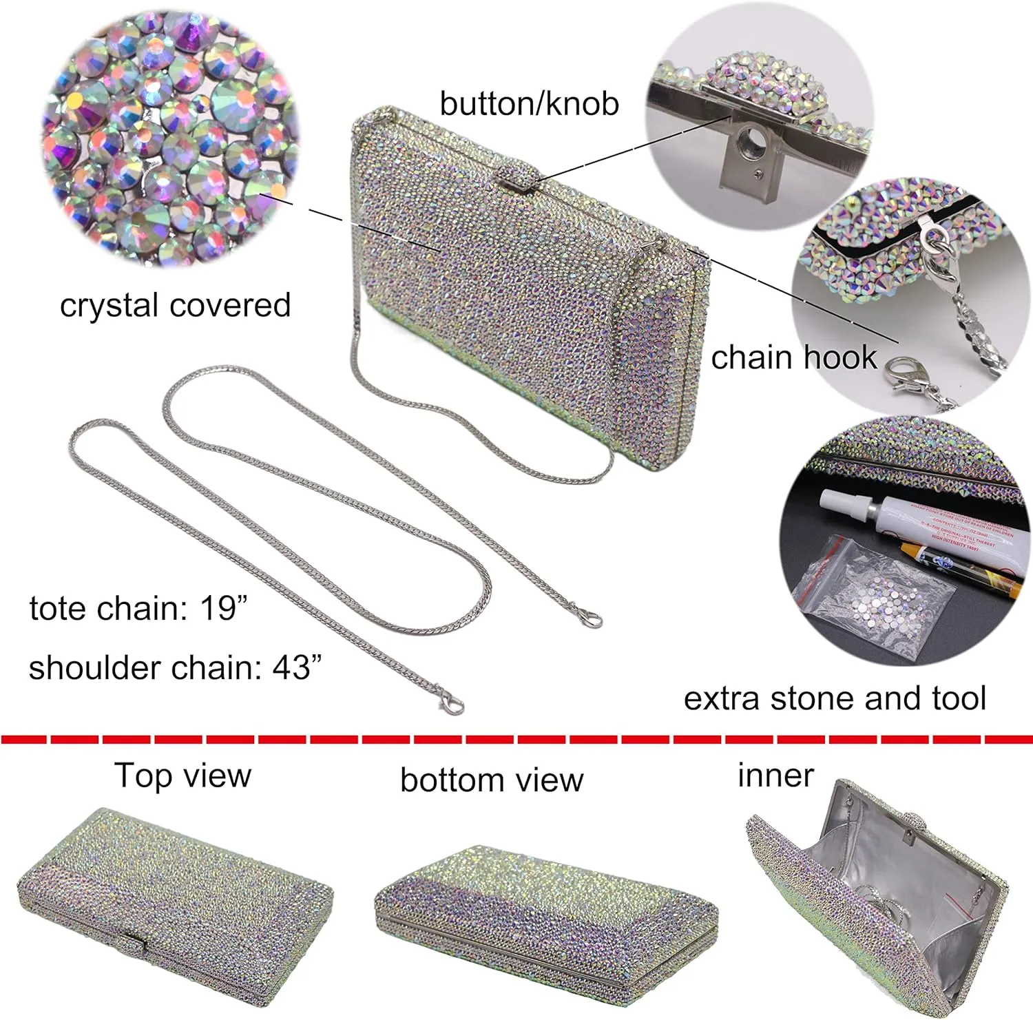 Luxury Crystal Evening Bag for Women Wedding Rhinestone Cocktail Party Clutch Purses AB Stone Prom Metal Box Handbag