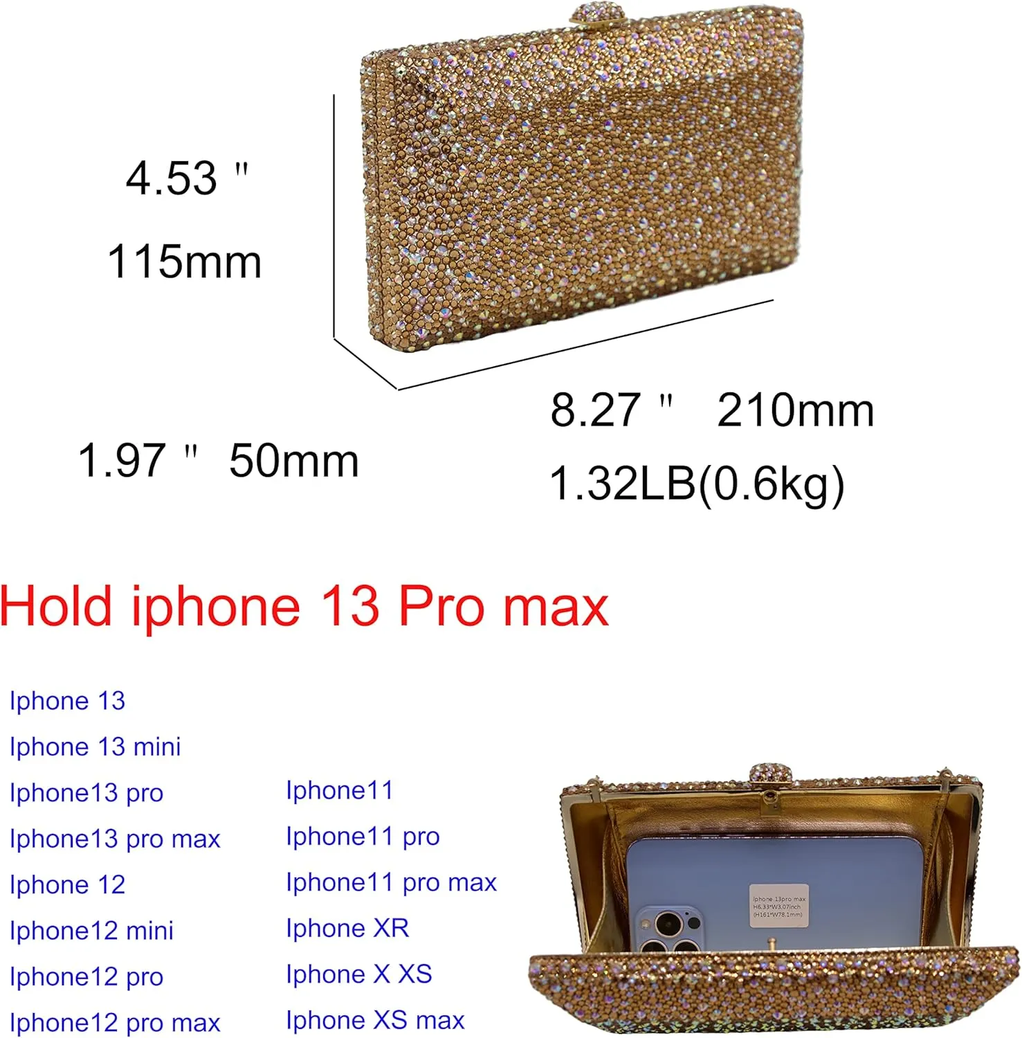 Luxury Crystal Evening Bag for Women Wedding Rhinestone Cocktail Party Clutch Purses AB Stone Prom Metal Box Handbag
