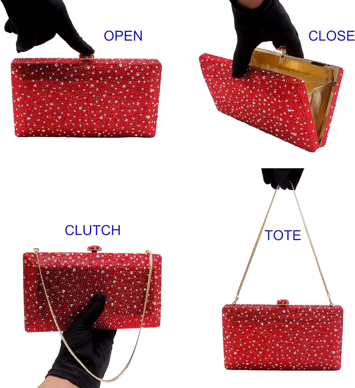 Luxury Crystal Evening Bag for Women Wedding Rhinestone Cocktail Party Clutch Purses AB Stone Prom Metal Box Handbag
