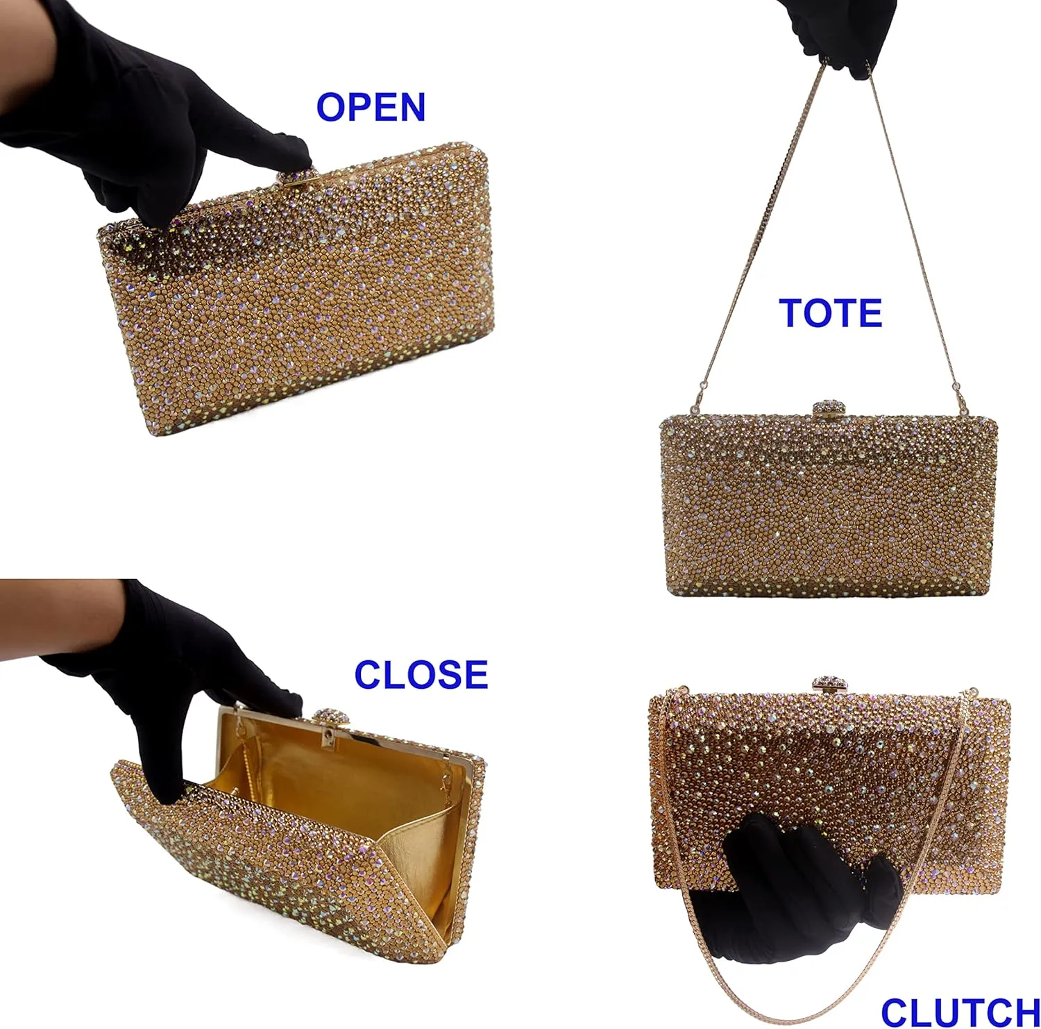 Luxury Crystal Evening Bag for Women Wedding Rhinestone Cocktail Party Clutch Purses AB Stone Prom Metal Box Handbag