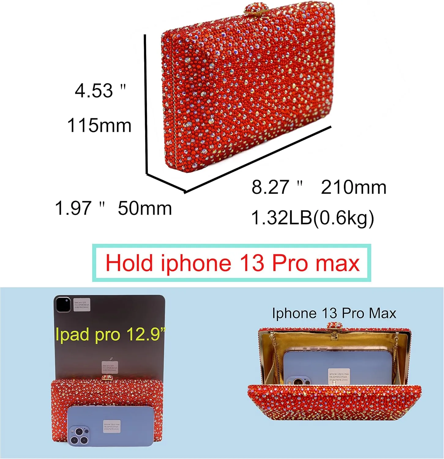 Luxury Crystal Evening Bag for Women Wedding Rhinestone Cocktail Party Clutch Purses AB Stone Prom Metal Box Handbag