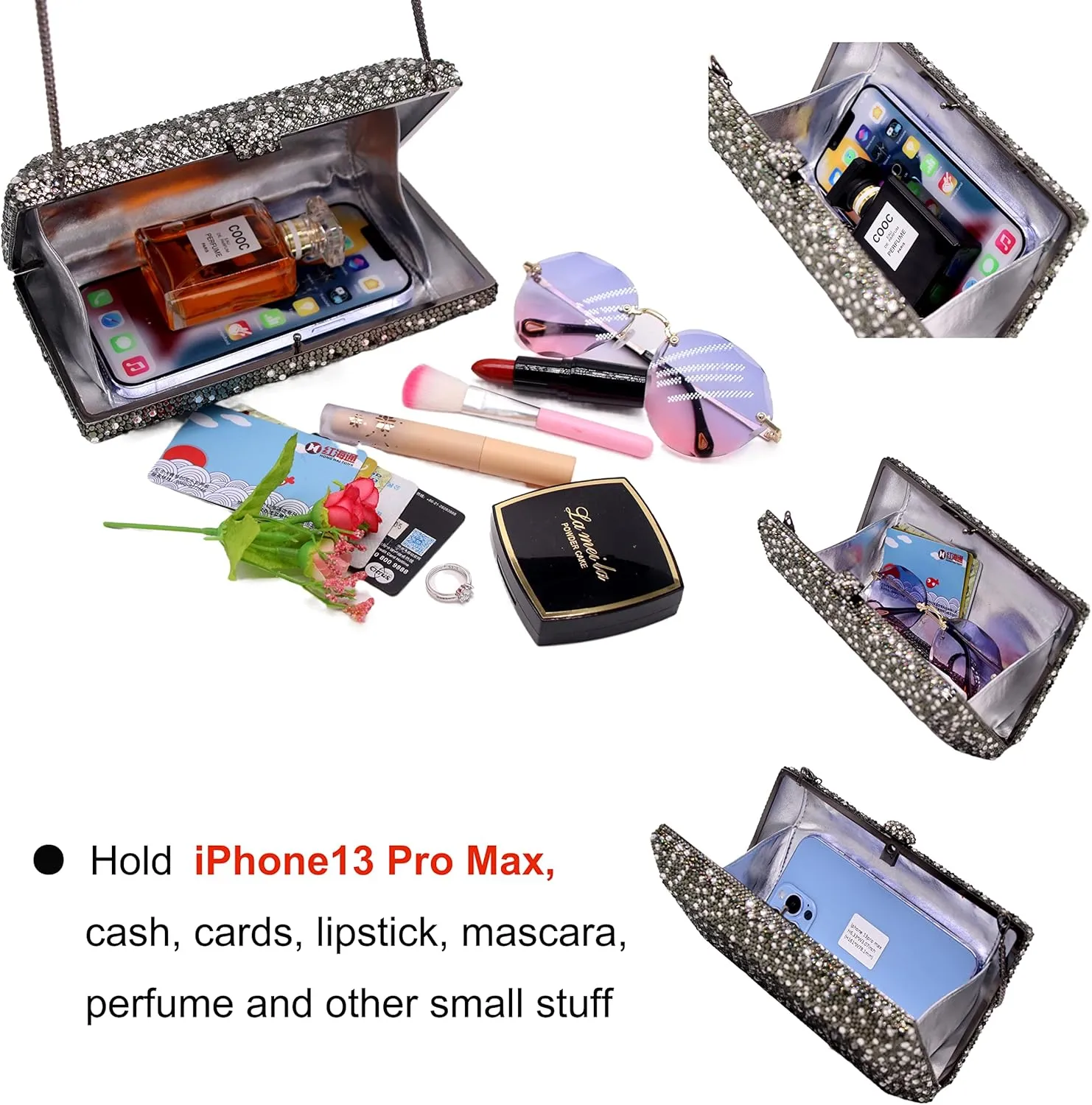Luxury Crystal Evening Bag for Women Wedding Rhinestone Cocktail Party Clutch Purses AB Stone Prom Metal Box Handbag