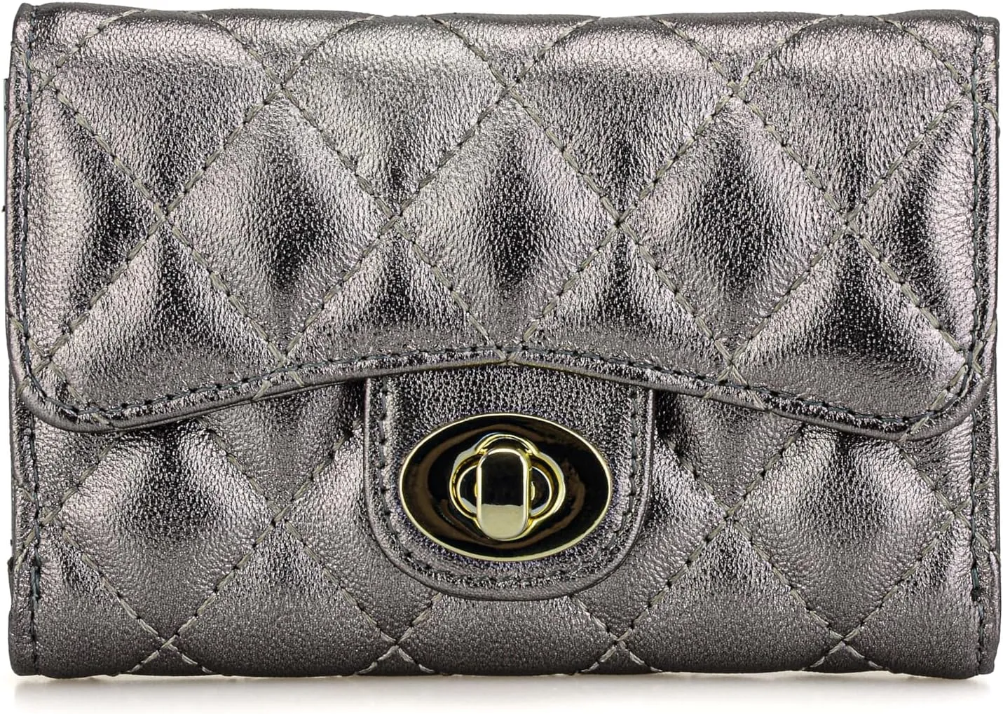 Luxury Quilted Leather Card Holder - Compact Wallet & Coin Purse - Business Card Holder - Gift for Women (Metallic)