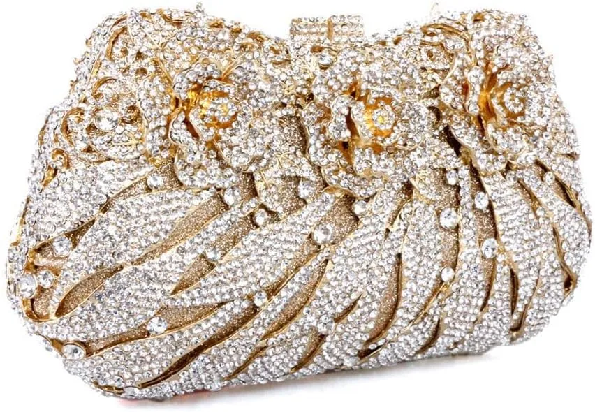 Luxury Sparkly Rose Crystal Evening Clutches Banquet Party Evening Bag Wedding Handbag Purses for Women