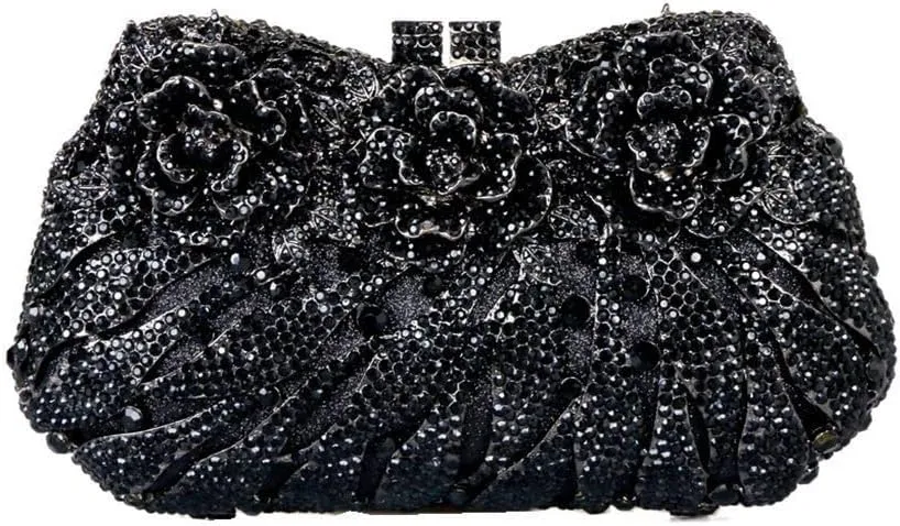 Luxury Sparkly Rose Crystal Evening Clutches Banquet Party Evening Bag Wedding Handbag Purses for Women