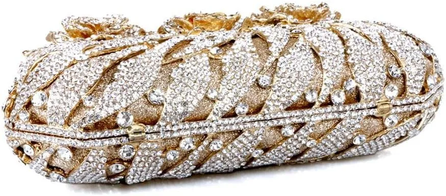 Luxury Sparkly Rose Crystal Evening Clutches Banquet Party Evening Bag Wedding Handbag Purses for Women