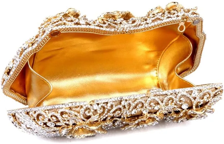 Luxury Sparkly Rose Crystal Evening Clutches Banquet Party Evening Bag Wedding Handbag Purses for Women