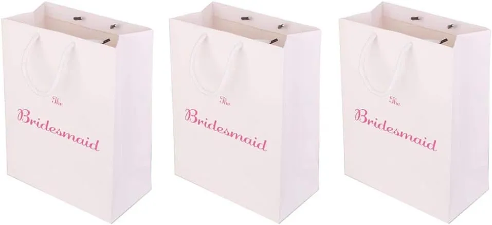 Luzhengyang Set of 3 The Bridesmaid Printed Paper Bags with Handles for Wedding, Bridal Shower, Hen Night Party - Seed Storage Pouch & Handbag for Shopping - Stylish and Eco-friendly Gift