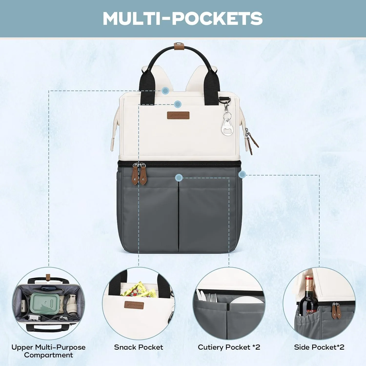 Maelstrom Cooler Backpack, 36 Cans Insulated Backpack Cooler, Soft Leakproof Double Deck Cooler Bag, Lightweight Lunch Backpack for Men & Women,Perfect for Beach Travel, Camping & Work-Beige gray
