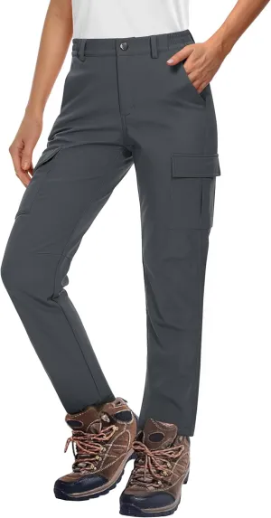 MAGCOMSEN Women's Fleece Lined Winter Hiking Waterproof Insulated Outdoor Snow Ski Softshell Pants for Cold Weather
