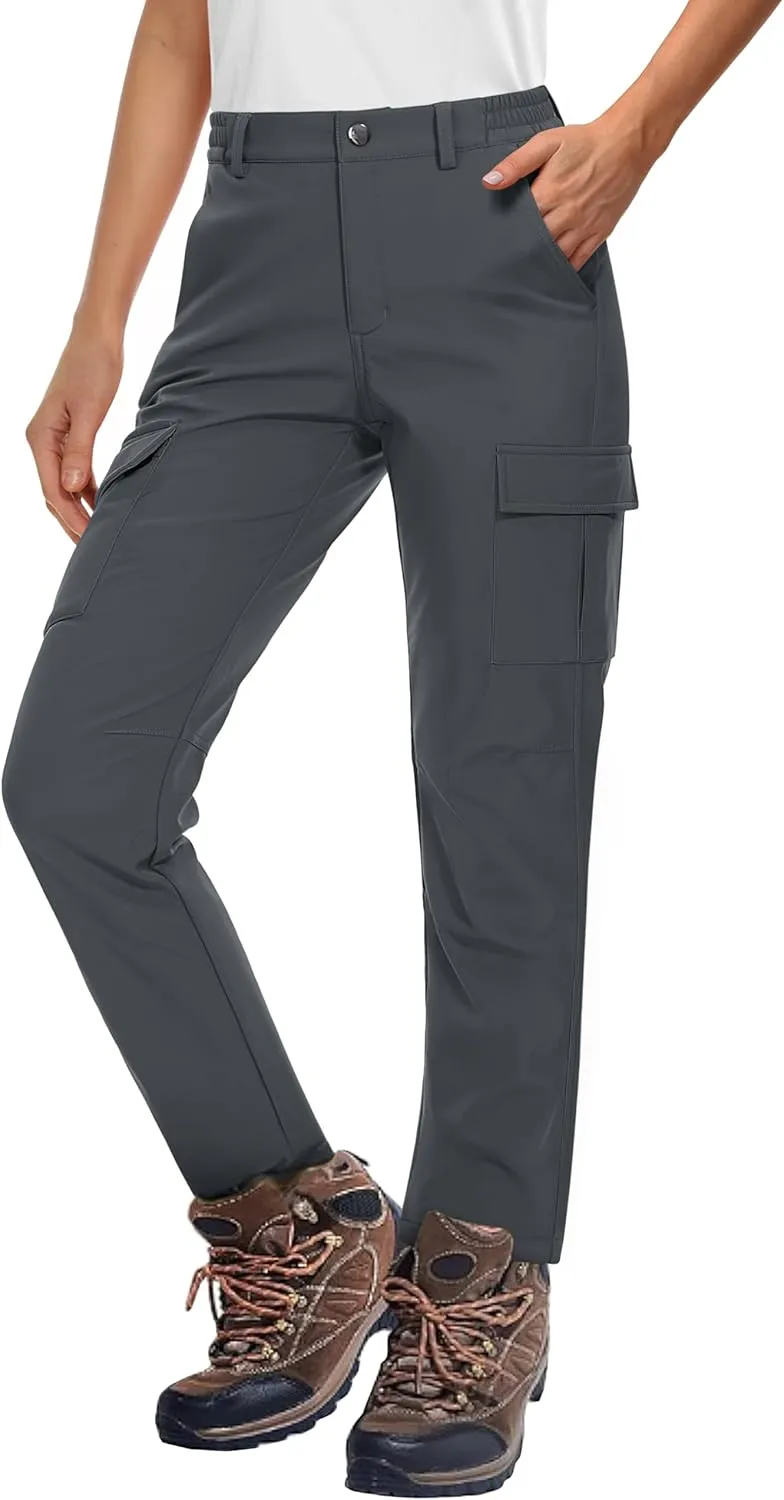 MAGCOMSEN Women's Fleece Lined Winter Hiking Waterproof Insulated Outdoor Snow Ski Softshell Pants for Cold Weather
