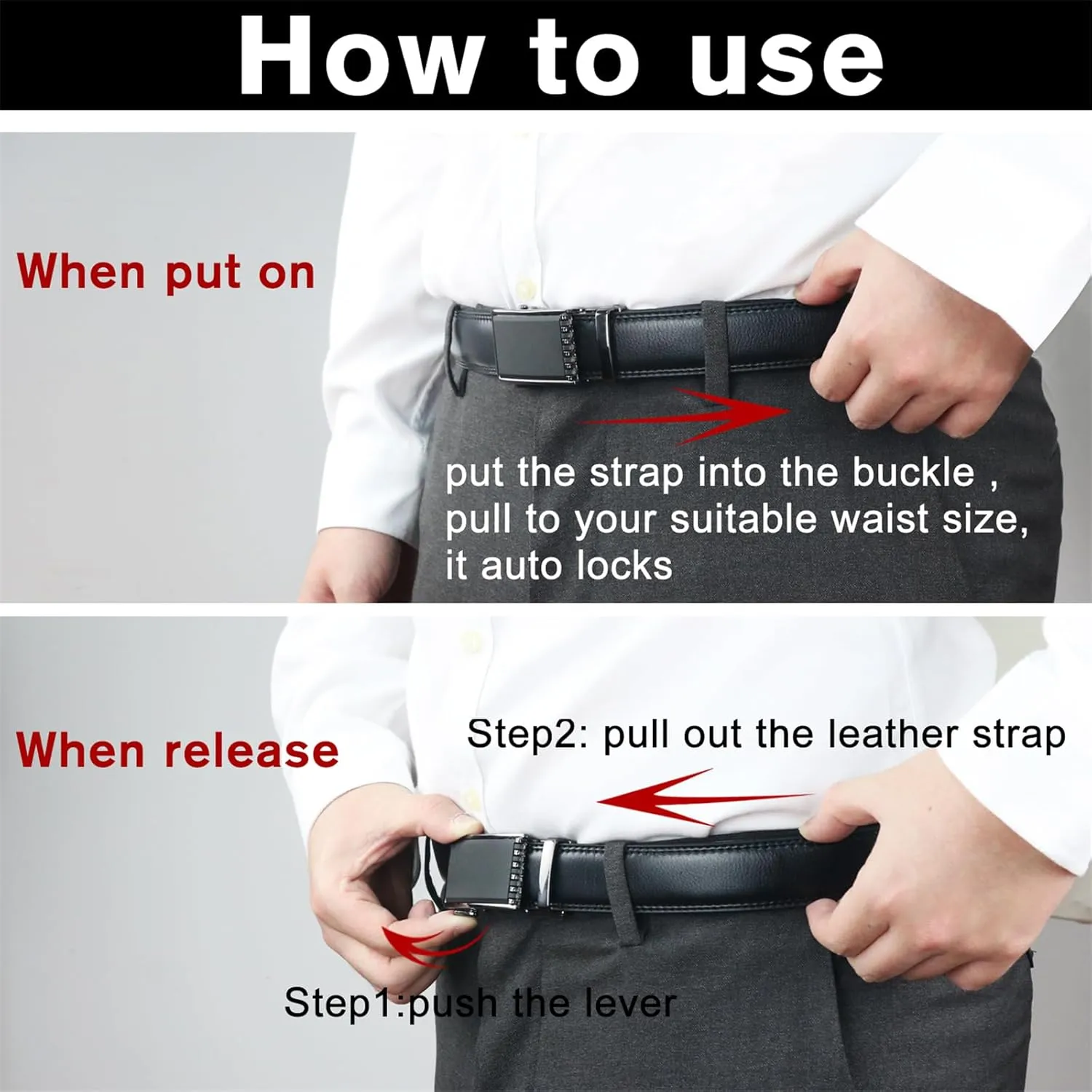 maikun Ratchet Belts for Men, Silde Leather Belts for Men with Automatic Buckle 35mm Wide