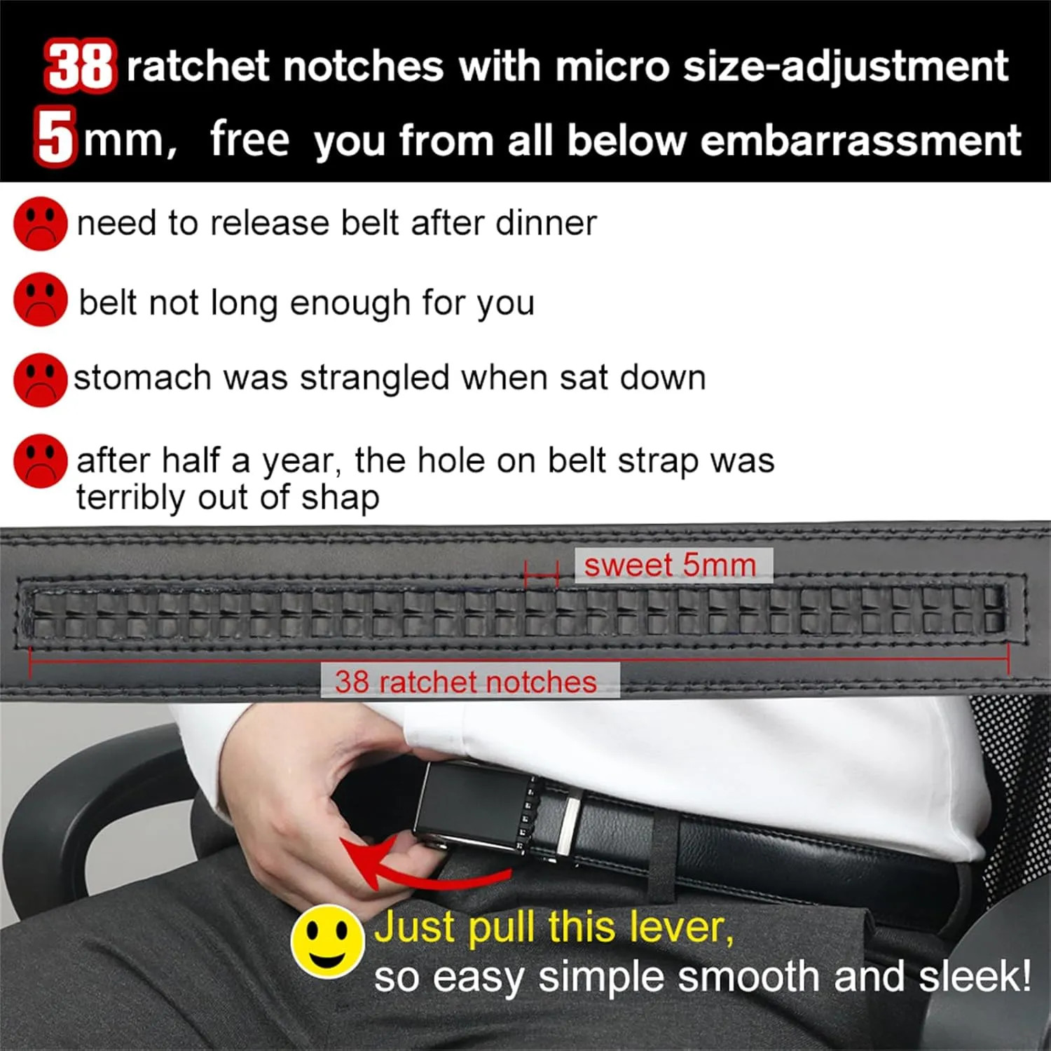 maikun Ratchet Belts for Men, Silde Leather Belts for Men with Automatic Buckle 35mm Wide