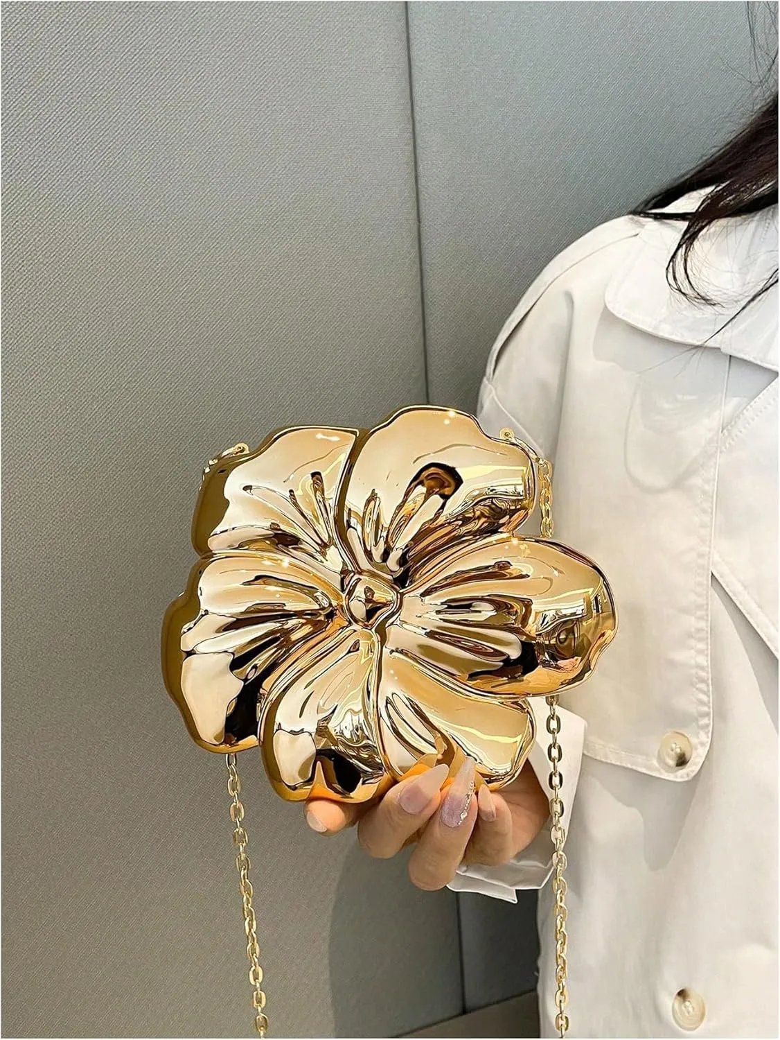 MakeMeChic Women's Floral Shape Crossbody Handbag Metallic Evening Bag Party Clutch Purses