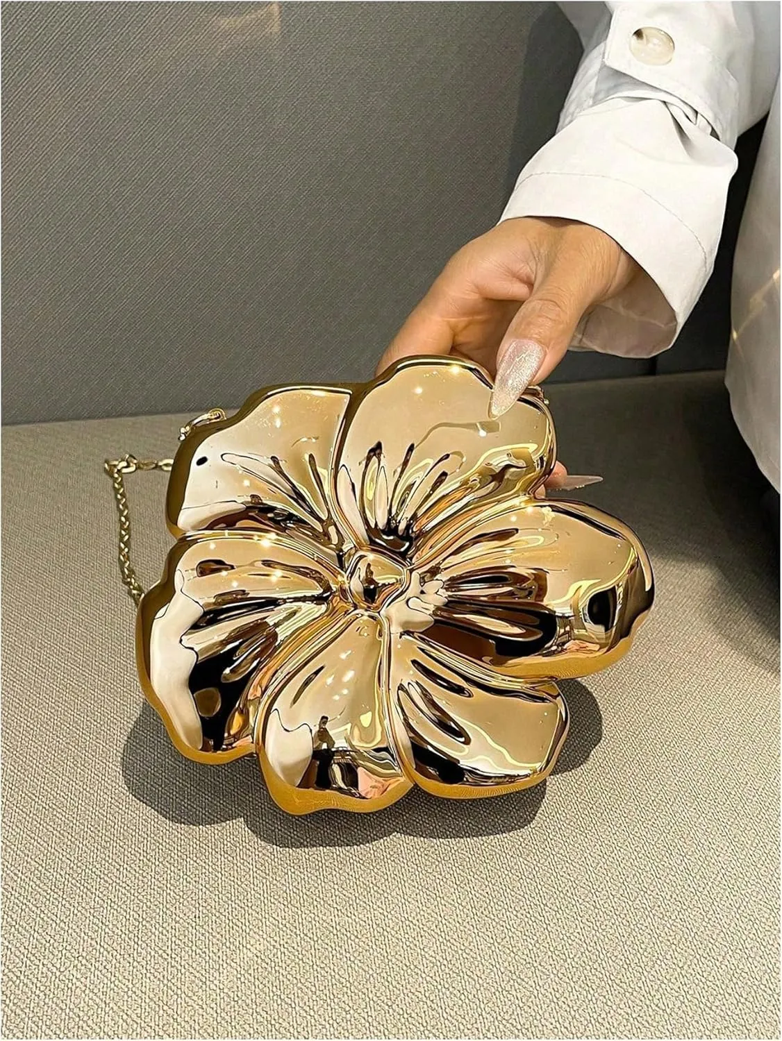 MakeMeChic Women's Floral Shape Crossbody Handbag Metallic Evening Bag Party Clutch Purses