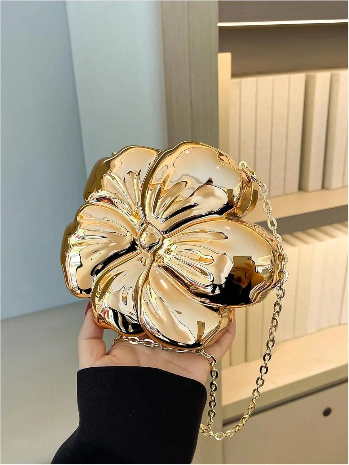 MakeMeChic Women's Floral Shape Crossbody Handbag Metallic Evening Bag Party Clutch Purses