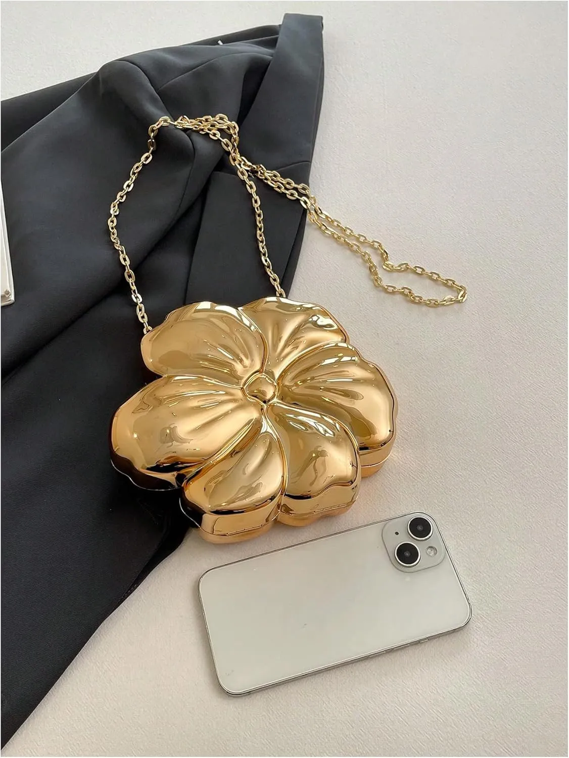 MakeMeChic Women's Floral Shape Crossbody Handbag Metallic Evening Bag Party Clutch Purses