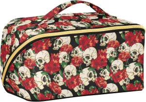Makeup Organizer Bag, Skull and Flower Travel Makeup Bags Makeup Vanity Case Large Capacity Rhombus Cosmetic Toiletry Bag for Girl Women Ladies