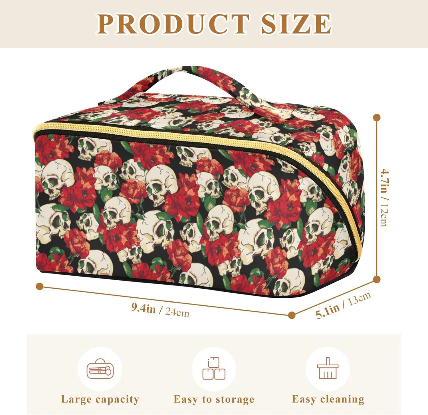 Makeup Organizer Bag, Skull and Flower Travel Makeup Bags Makeup Vanity Case Large Capacity Rhombus Cosmetic Toiletry Bag for Girl Women Ladies
