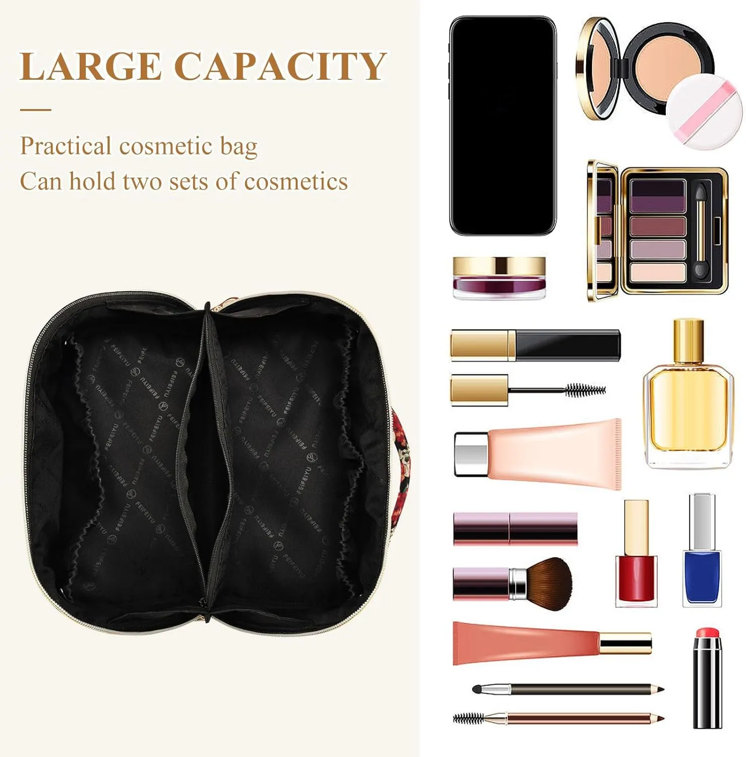 Makeup Organizer Bag, Skull and Flower Travel Makeup Bags Makeup Vanity Case Large Capacity Rhombus Cosmetic Toiletry Bag for Girl Women Ladies