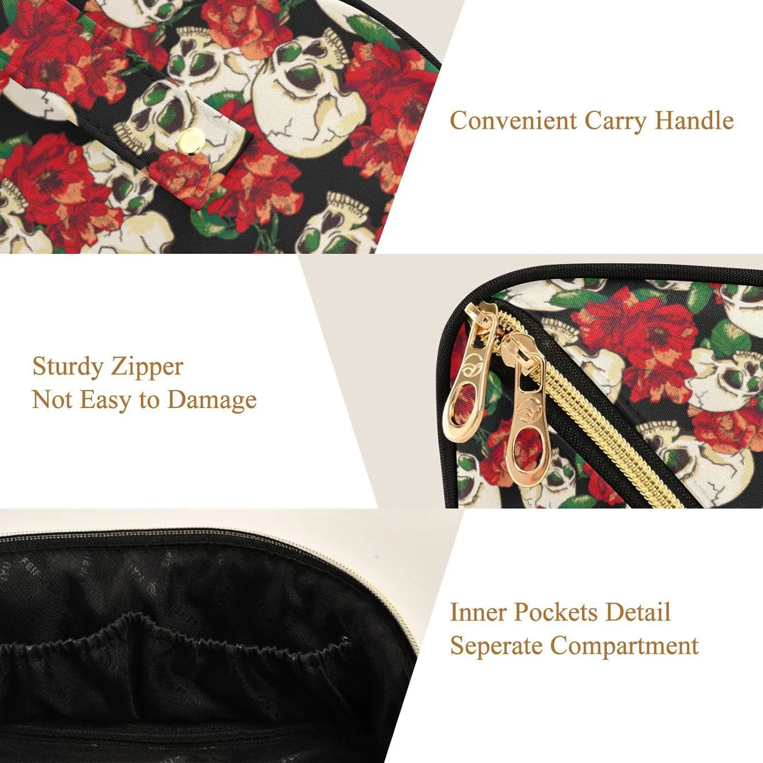 Makeup Organizer Bag, Skull and Flower Travel Makeup Bags Makeup Vanity Case Large Capacity Rhombus Cosmetic Toiletry Bag for Girl Women Ladies