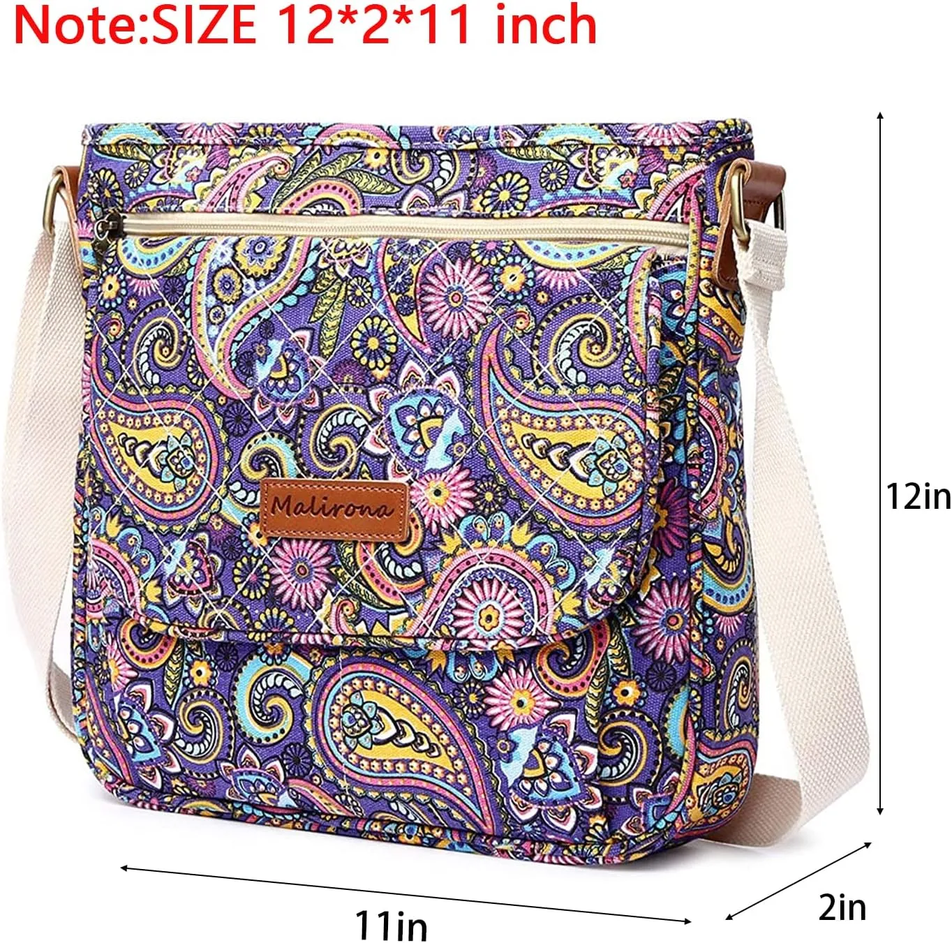 Malirona Women 's Durable Floral Crossbody Bag Canvas Messenger Handbag Multi Pocket Travel Satchel Purse
