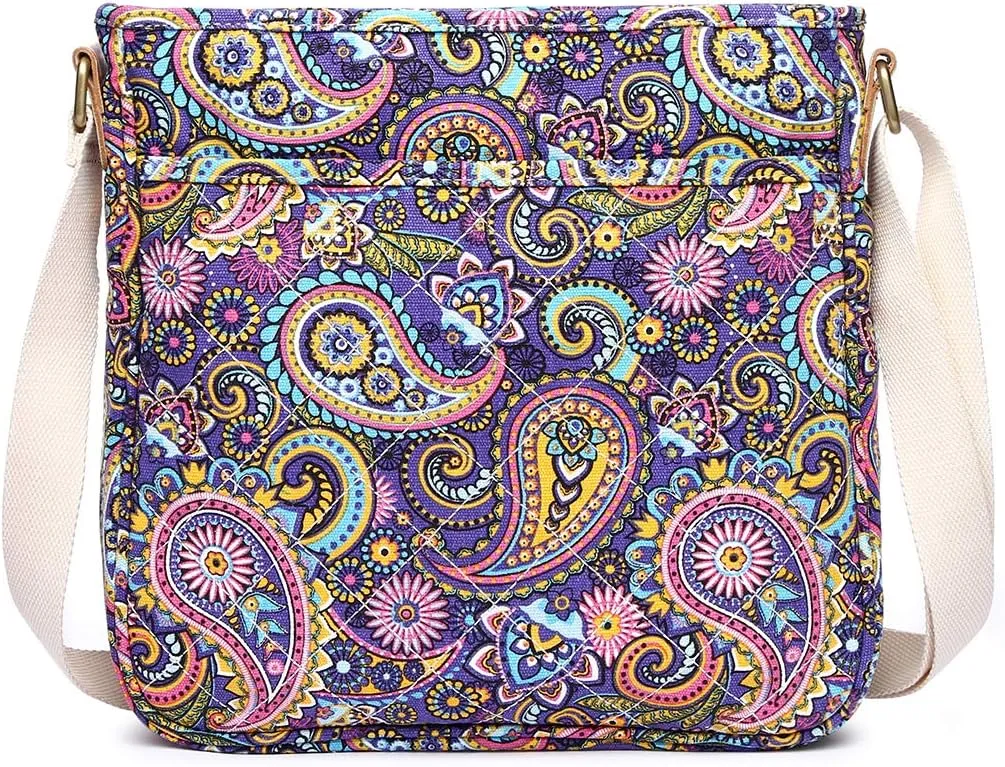 Malirona Women 's Durable Floral Crossbody Bag Canvas Messenger Handbag Multi Pocket Travel Satchel Purse