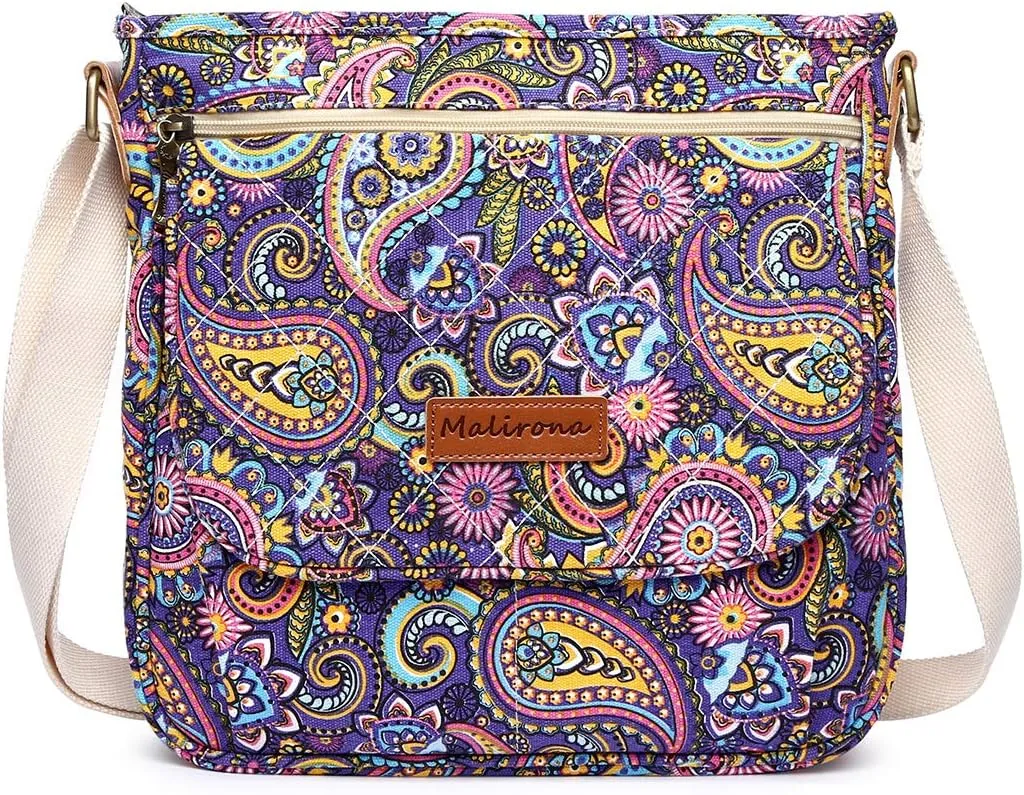 Malirona Women 's Durable Floral Crossbody Bag Canvas Messenger Handbag Multi Pocket Travel Satchel Purse