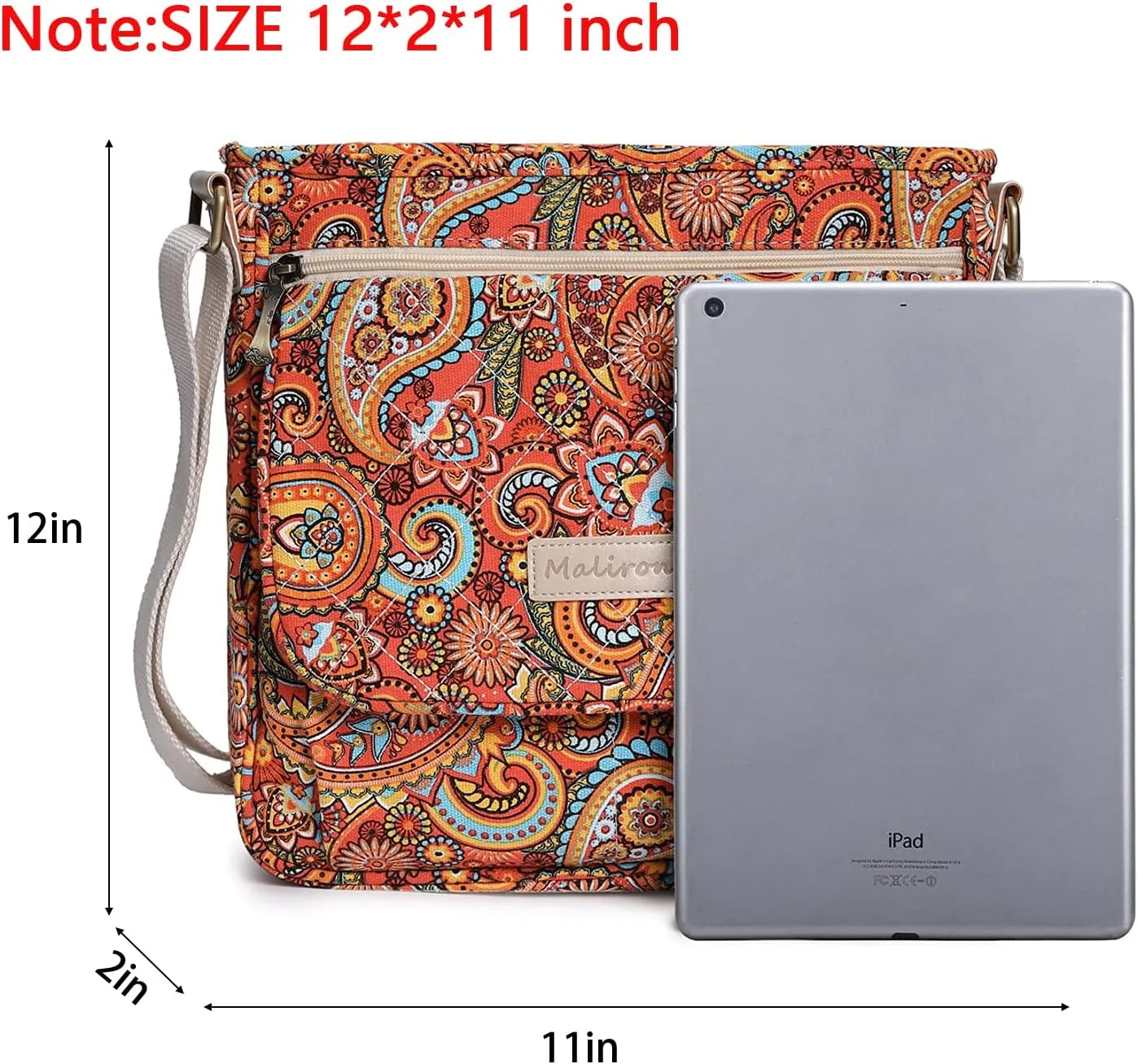 Malirona Women 's Durable Floral Crossbody Bag Canvas Messenger Handbag Multi Pocket Travel Satchel Purse