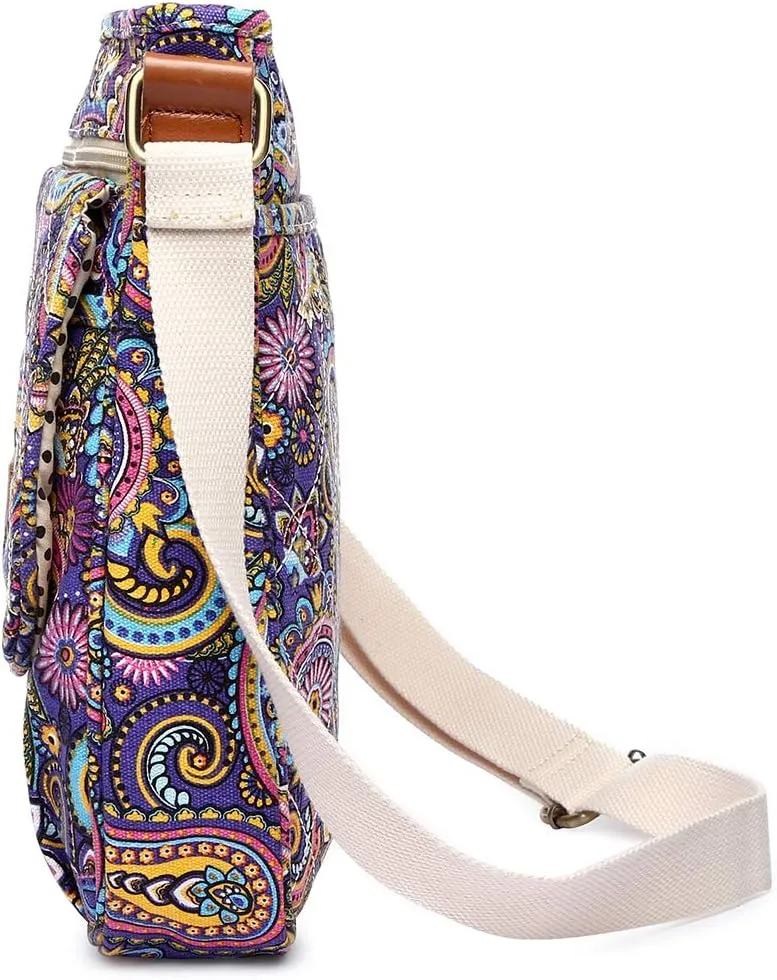 Malirona Women 's Durable Floral Crossbody Bag Canvas Messenger Handbag Multi Pocket Travel Satchel Purse
