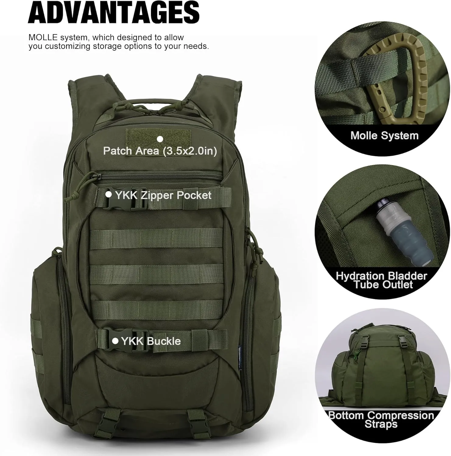 Mardingtop Tactical Molle Backpack for Men - 28L EDC Hiking & Motorcycle Backpack