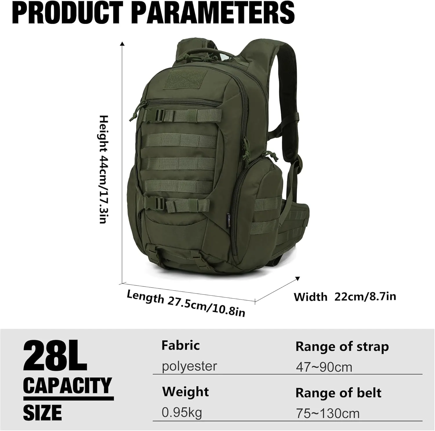 Mardingtop Tactical Molle Backpack for Men - 28L EDC Hiking & Motorcycle Backpack