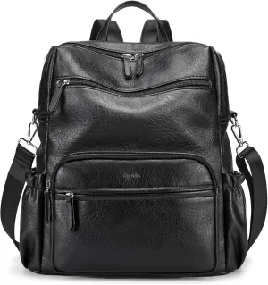 Marvolia PU Leather Backpack Purse for Women Large Fashion Designer Travel Backpack Ladies Shoulder Bag - Black