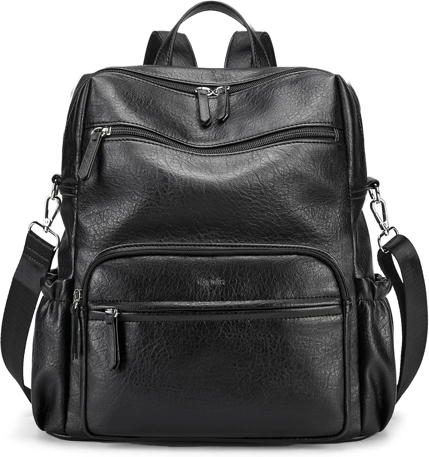 Marvolia PU Leather Backpack Purse for Women Large Fashion Designer Travel Backpack Ladies Shoulder Bag - Black
