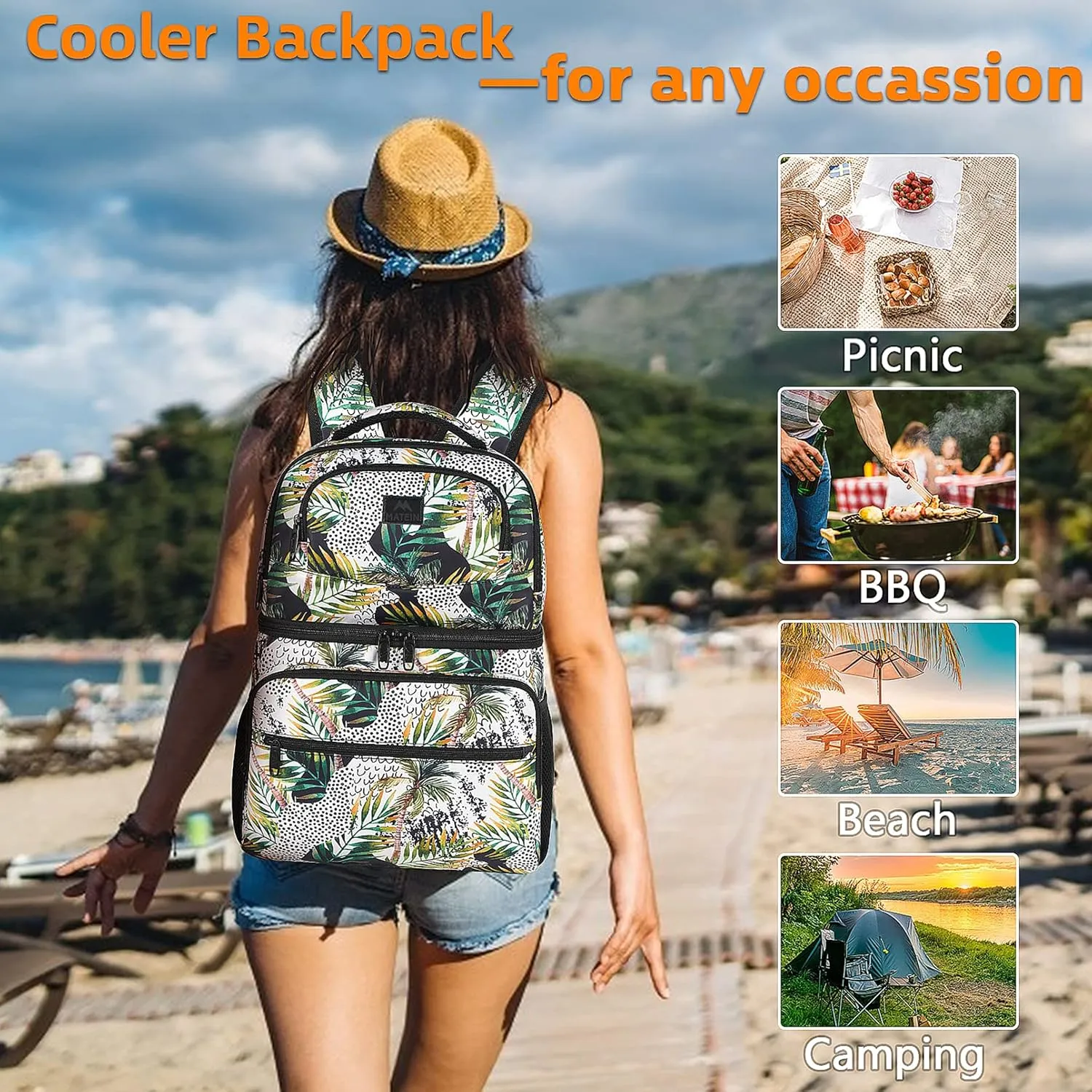 MATEIN Cooler Backpack, 26 Cans Insulated Lunch Backpack for Men Women, Leakproof Double Layer Lunch Cooler Bag Lightweight Soft Lunch Backpack with Cooler Compartment, Beach Camping Hiking Beer Gifts